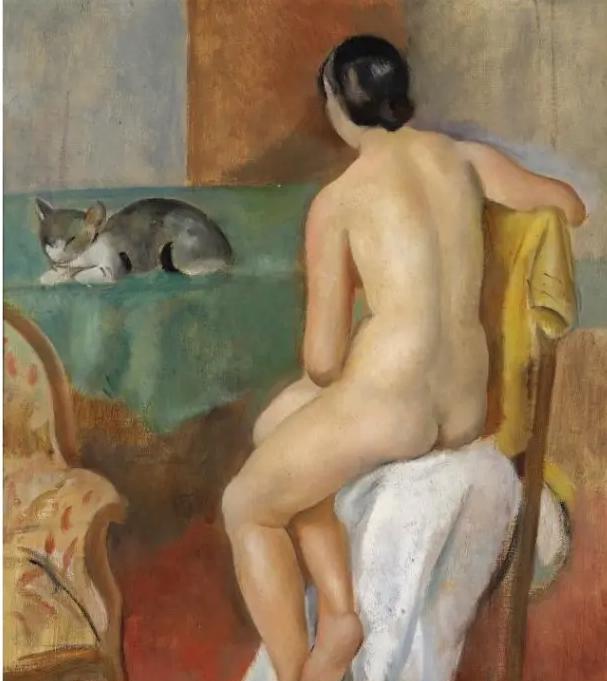 每日一图！《女人与猫》布面油画作者：若阿金·苏尼耶（1874-195