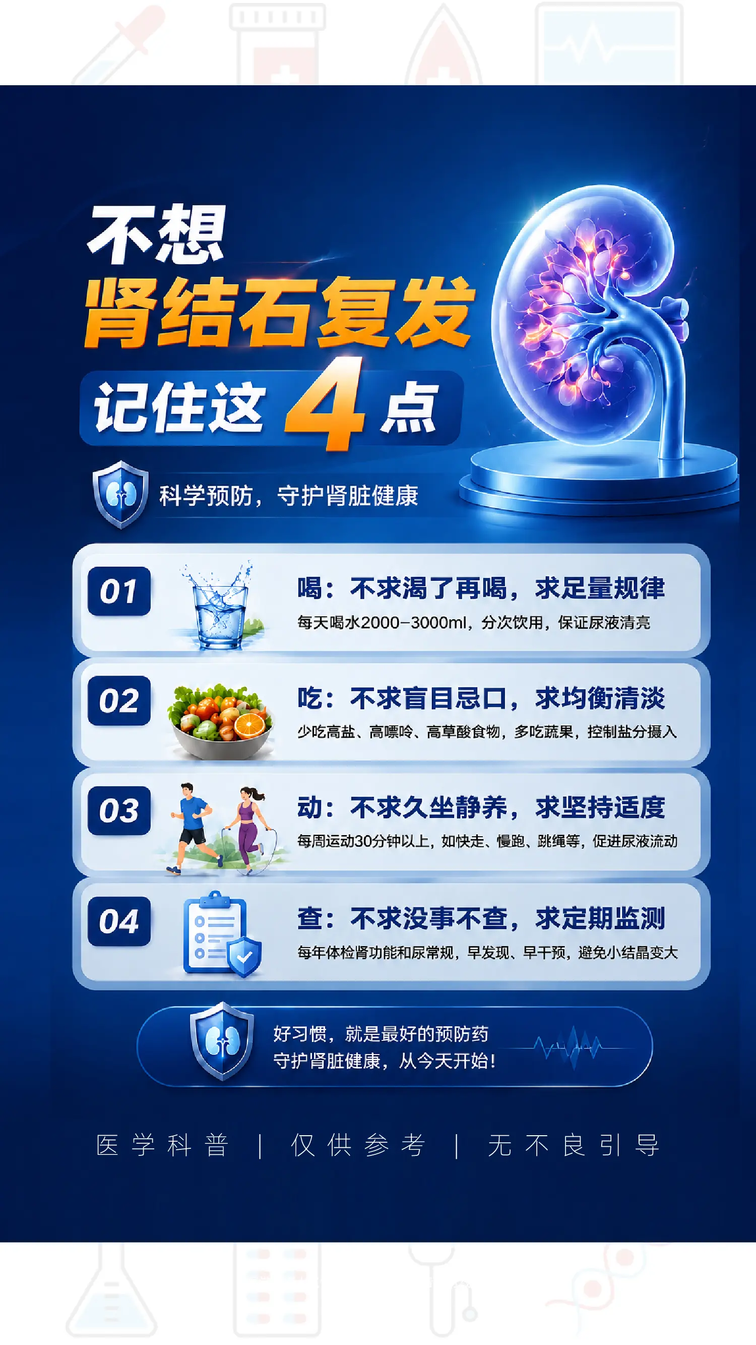 不想肾结石复发，记住4点。