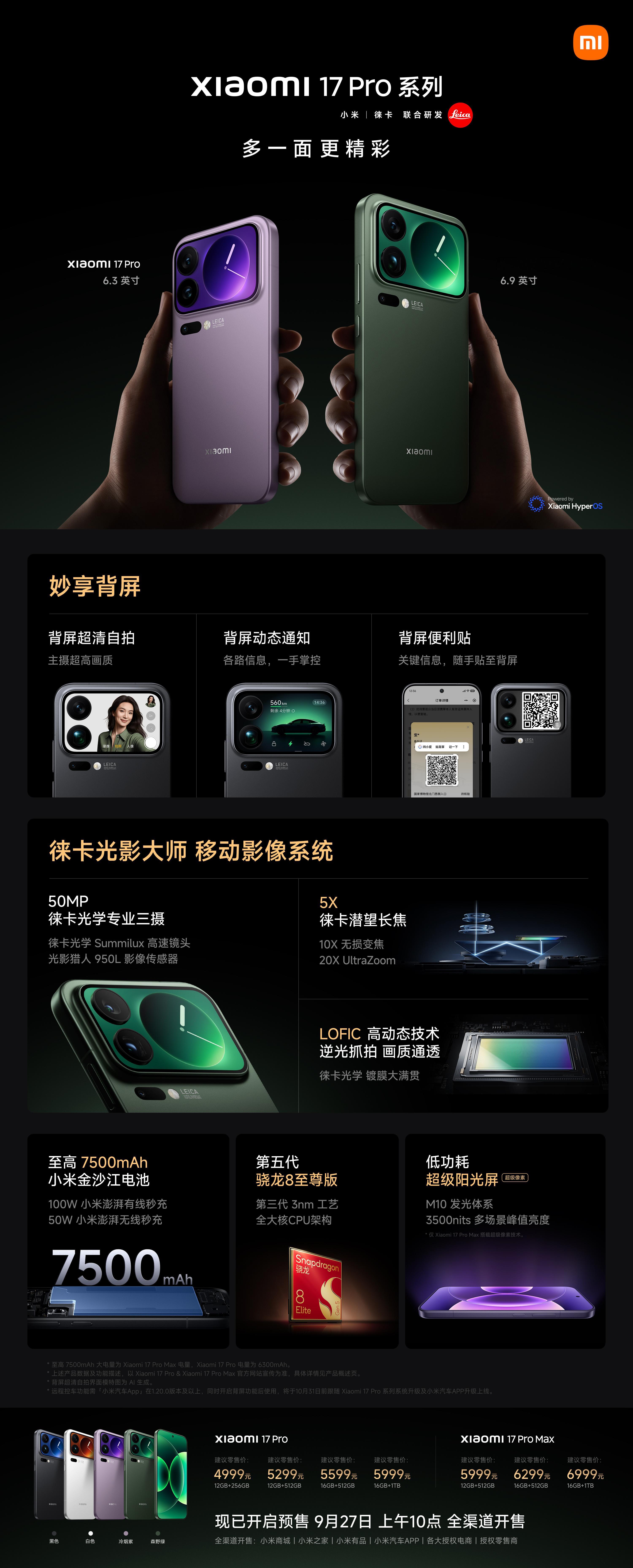 小米17Pro系列正式发布！这次还多了块妙享背屏，玩法大升级。Xiaomi