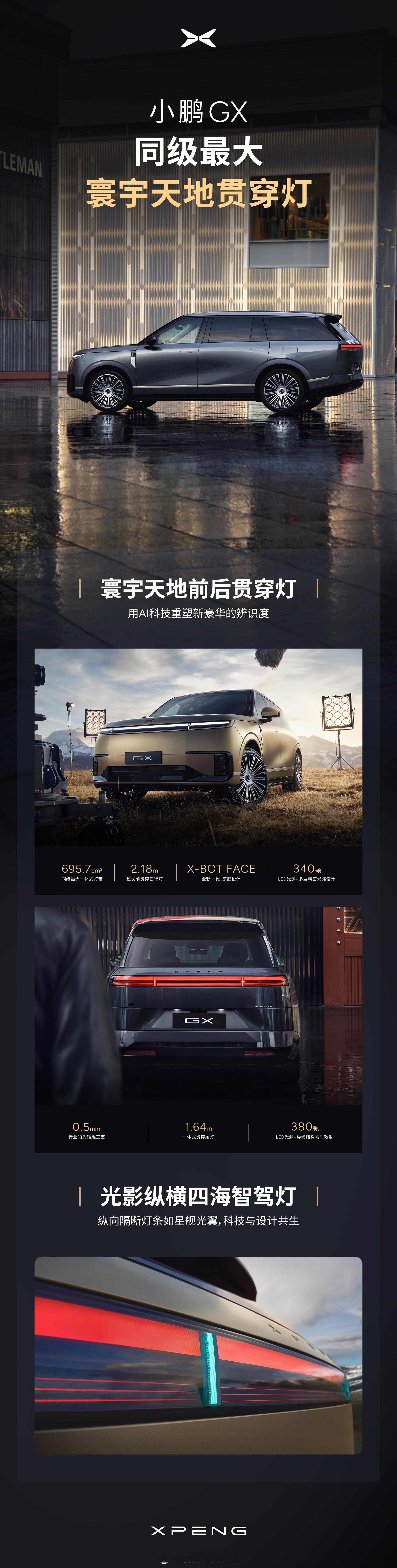 新科技旗舰小鹏GX来了小鹏GX同级最大「寰宇天地贯穿灯」，登场，自带星光。从G3