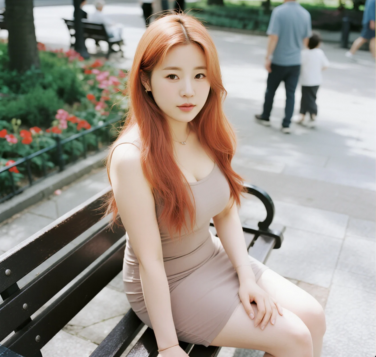 周末午后，她在公园长椅上的模样真美