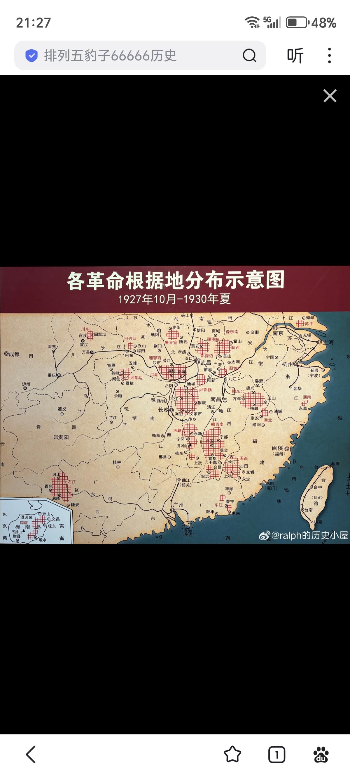 1927年10月-1930年夏各革命根据地分布示意图