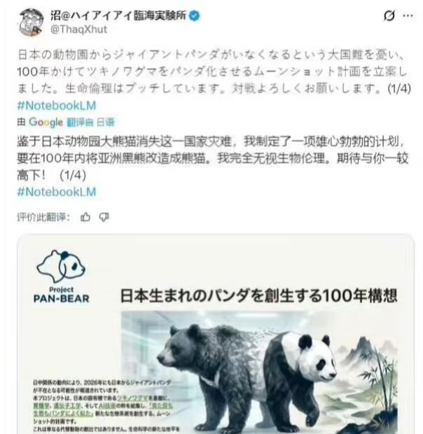 日本网友百年计划之：将日本黑熊改造成大熊猫。最近不是我们租给日本的大熊猫要回家