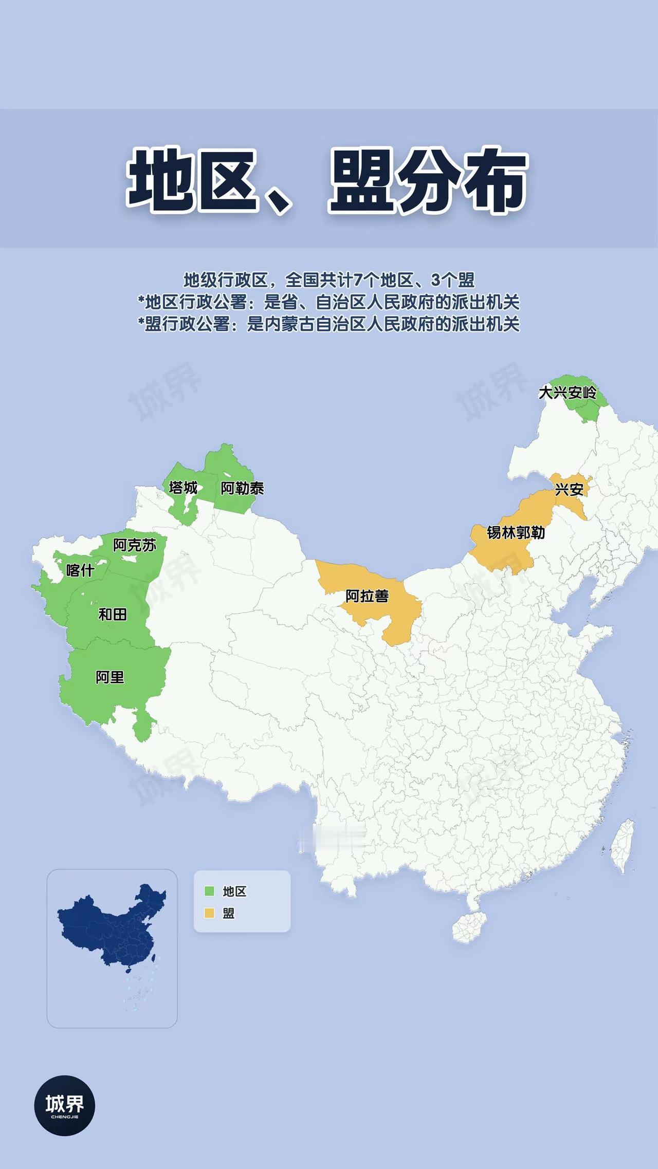 现存地级行政区里，还保留7个地区、3个盟。不少人只熟悉地级市，却不了解“地区、