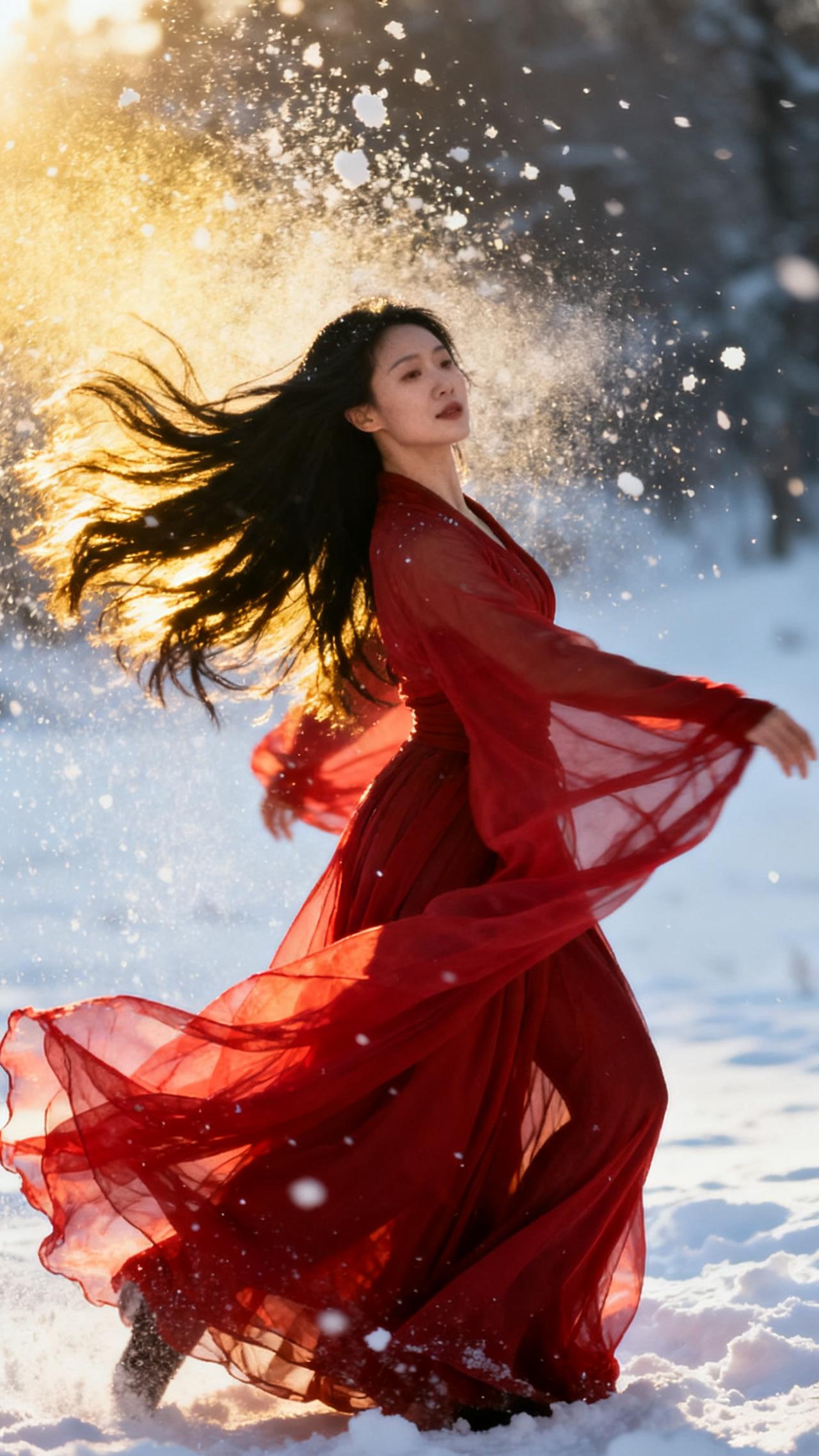 今日美图：红衣翩翩舞冬日生活打卡季美图人像摄影有哪些角度是最好看的气质写真