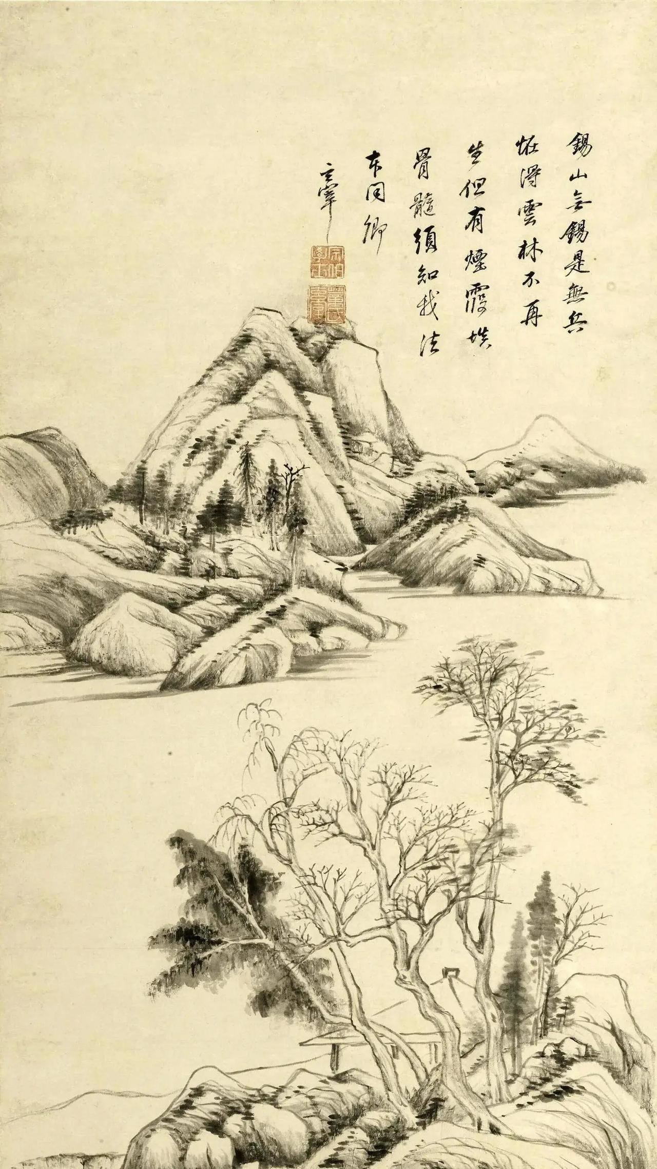 明末大画家董其昌晚年画了一幅山水，主题就是无锡的锡山风光，那地方原本是元代大师倪