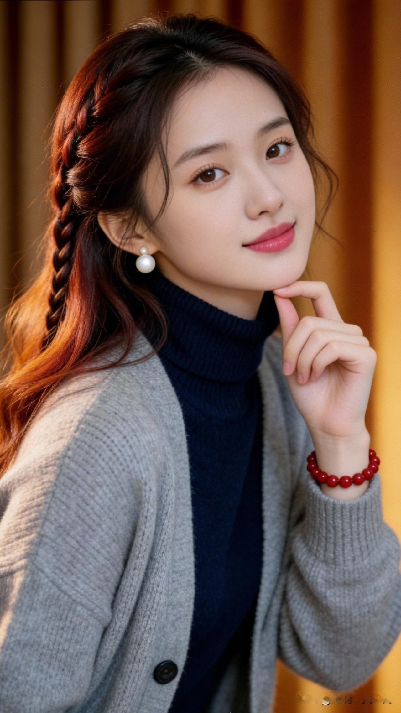 红袖添香夜，玉人倚窗眠。谁是你心中的国风美人温柔甜美的冬日穿搭，红发辫与珍珠耳