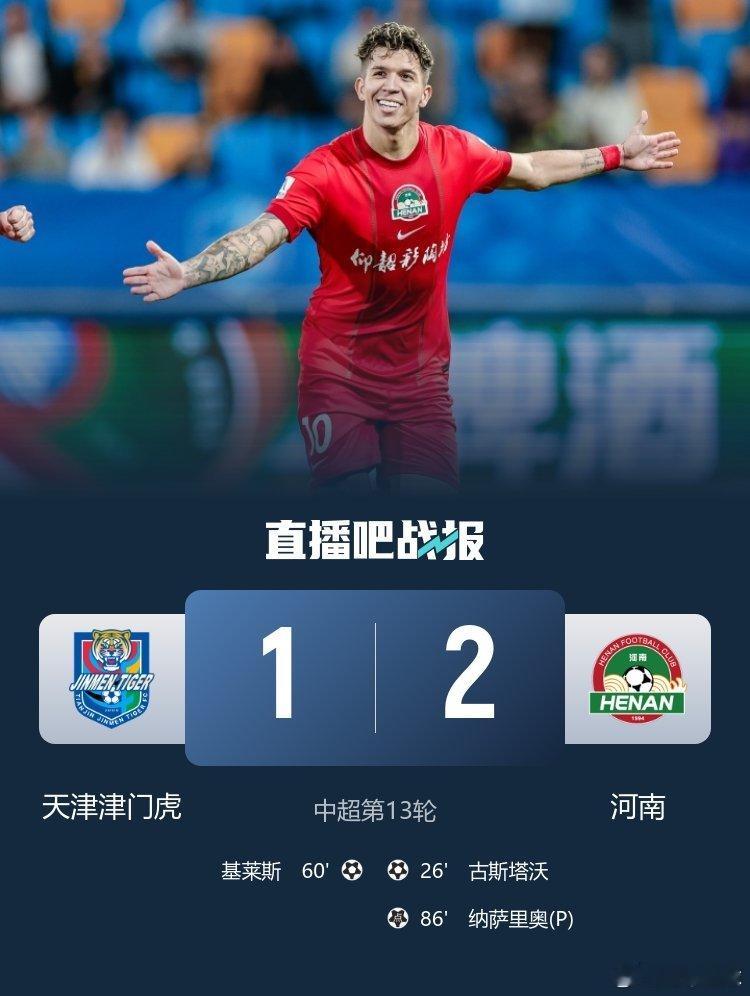 北京时间5月19日晚，中超足球比赛第13轮焦点战落幕，天津津门虎主场1-2不敌河