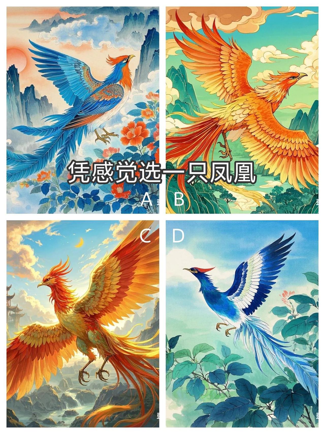 心理测试:测测你的大富贵什么时候来？？下面有四只能带来好运的凤凰，选一只感