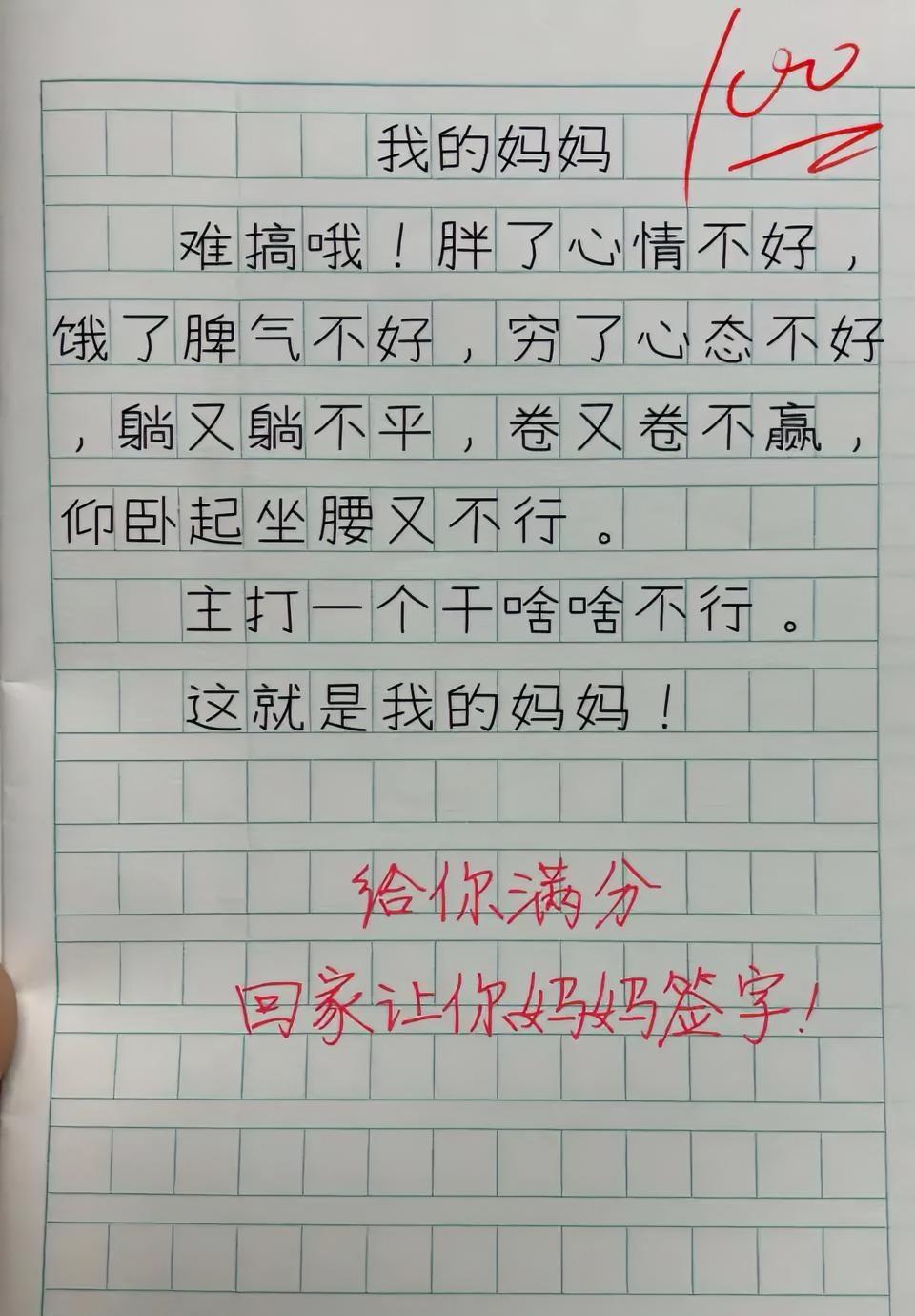 这是一篇小学生作文，老师给了100分！作为旁观者，你认为这一百分合理吗？