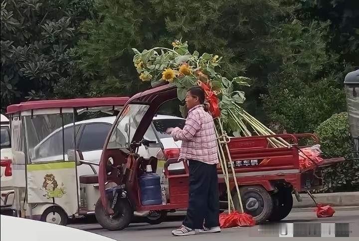 原来向日葵还能这么卖啊？一位农村大姐趁着高考期间，用三轮车拉着自己家里种的向日葵