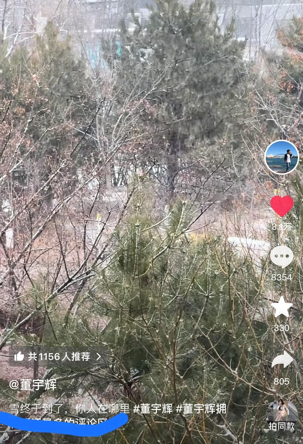 北京初雪十天半个月不发抖音的董宇辉也终于发了个看雪的视频还问了一句：“雪