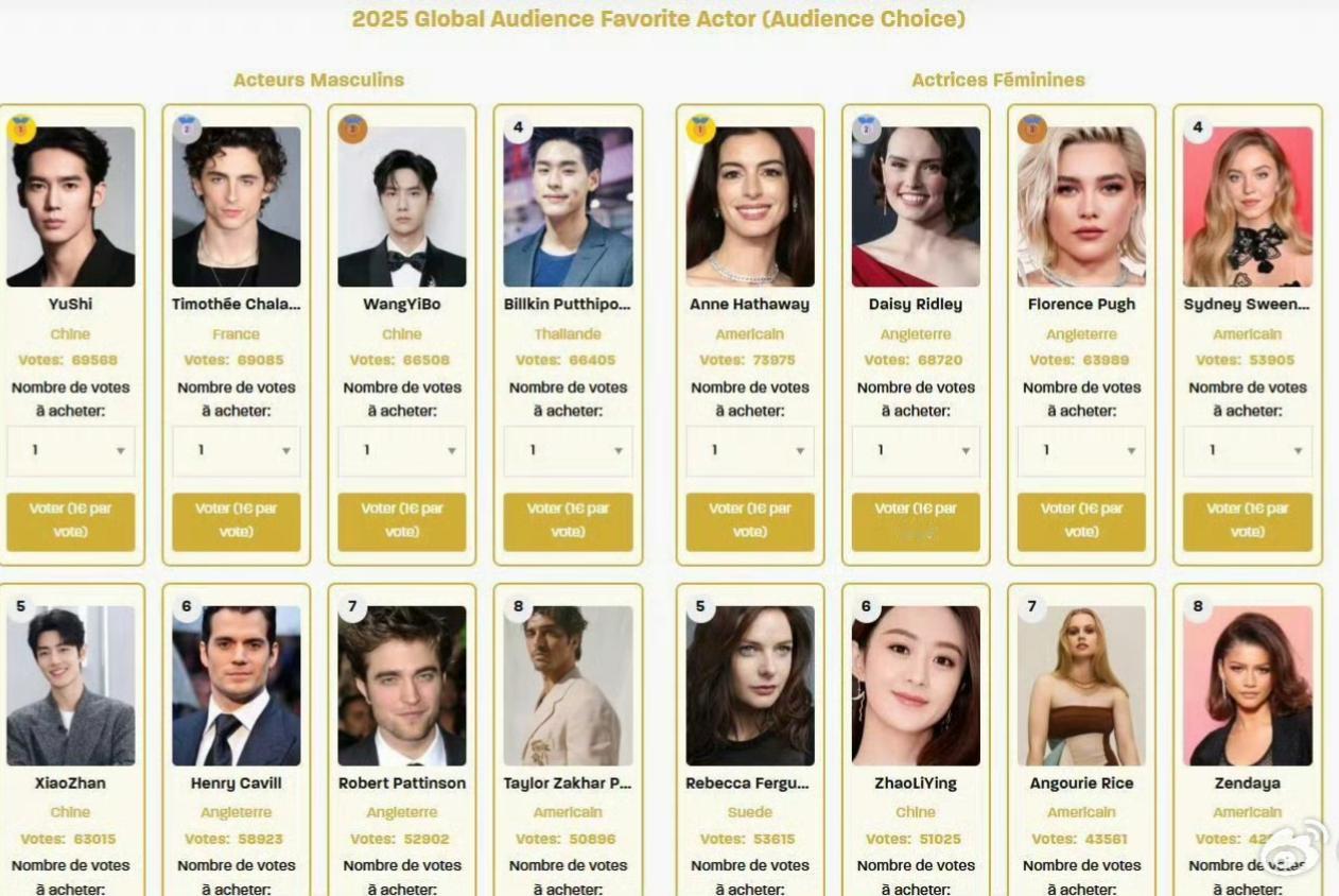 恭喜肖战、王一博两人都获得了2025年欧洲世界电影节，全球观众最喜爱中国男演员，