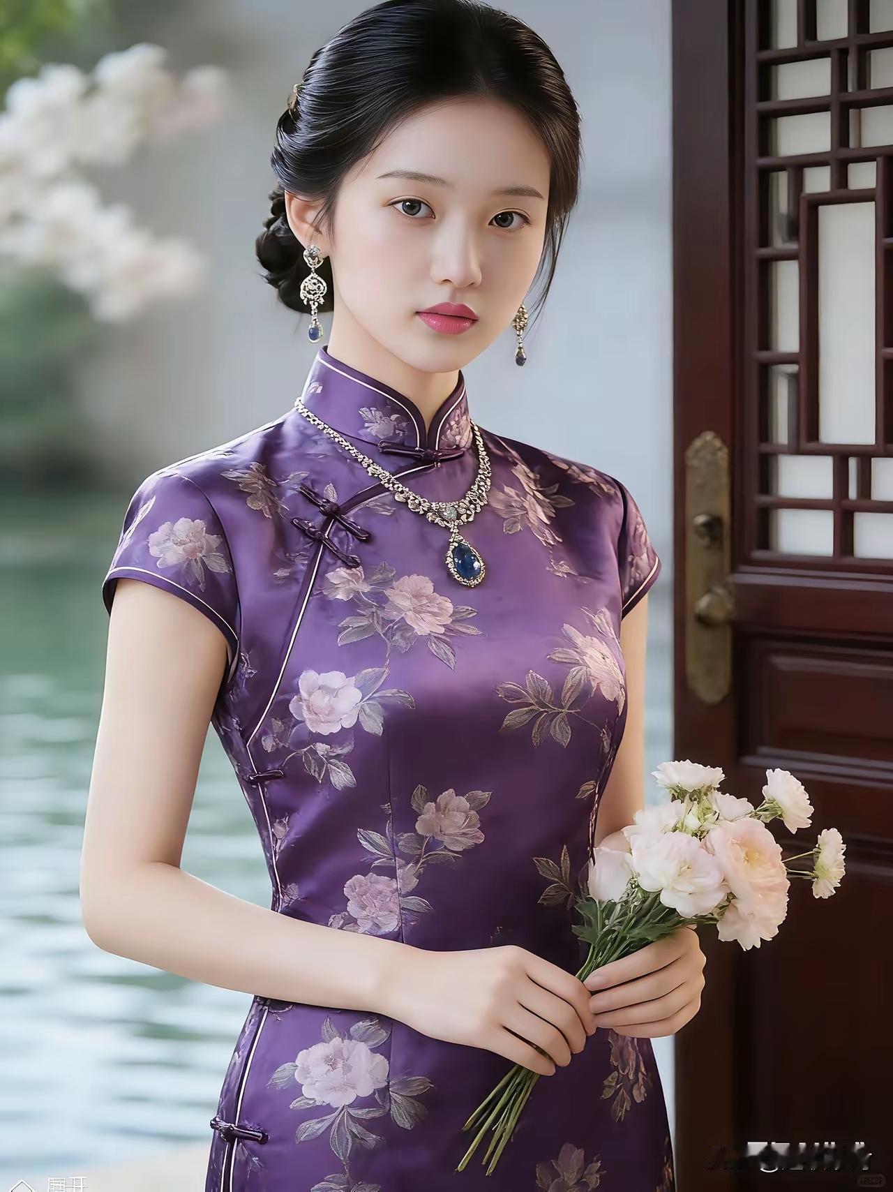 优雅旗袍，花间美人，古典韵味