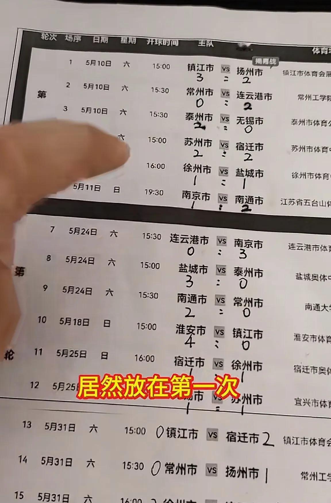 首轮就把前四全打完了！现在干等一周，连回放都刷包浆。徐州对盐城，南京对南