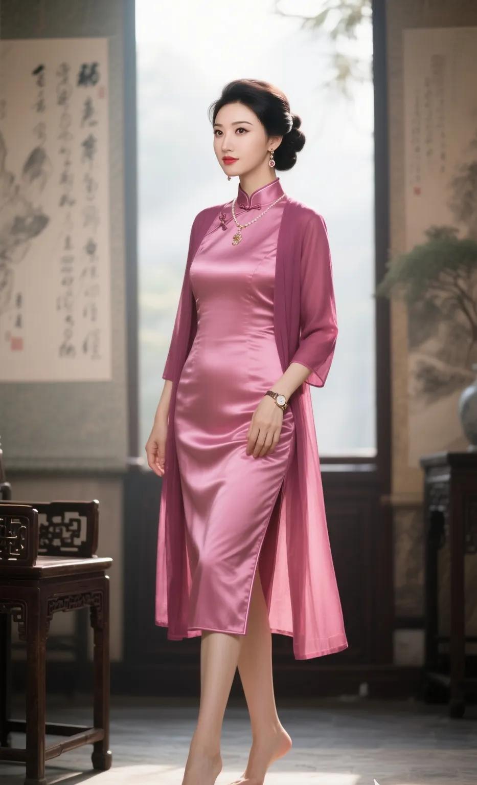 这姑娘穿着粉色旗袍，真好看！江南美女旗袍旗袍女江南旗袍美女紫色旗袍旗袍衬