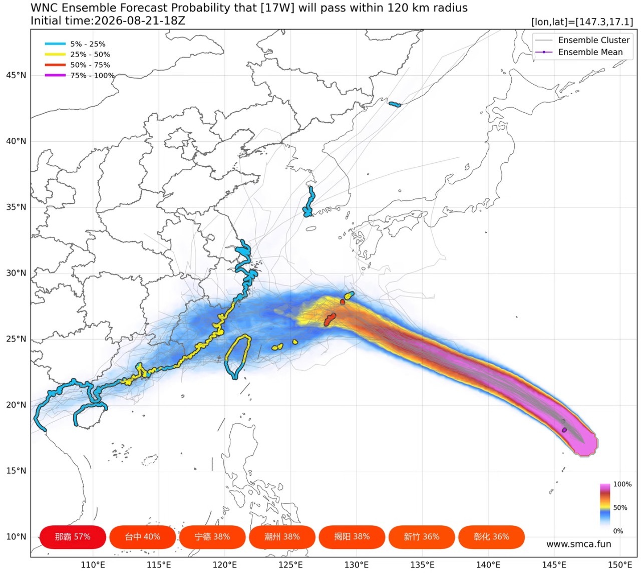 又有2个台风。18号台风沙德尔登陆我国路径再南调，官方主要预判它移入东海后，要么