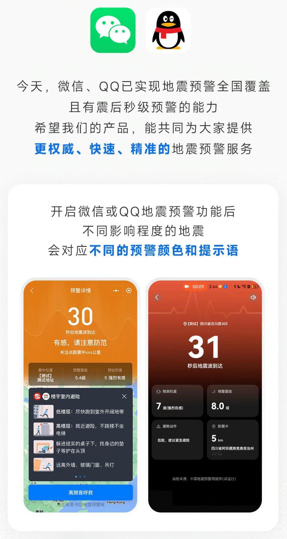 微信和QQ地震预警功能已实现全国覆盖，并且拥有震后秒级预警的能力。这是好事啊[心