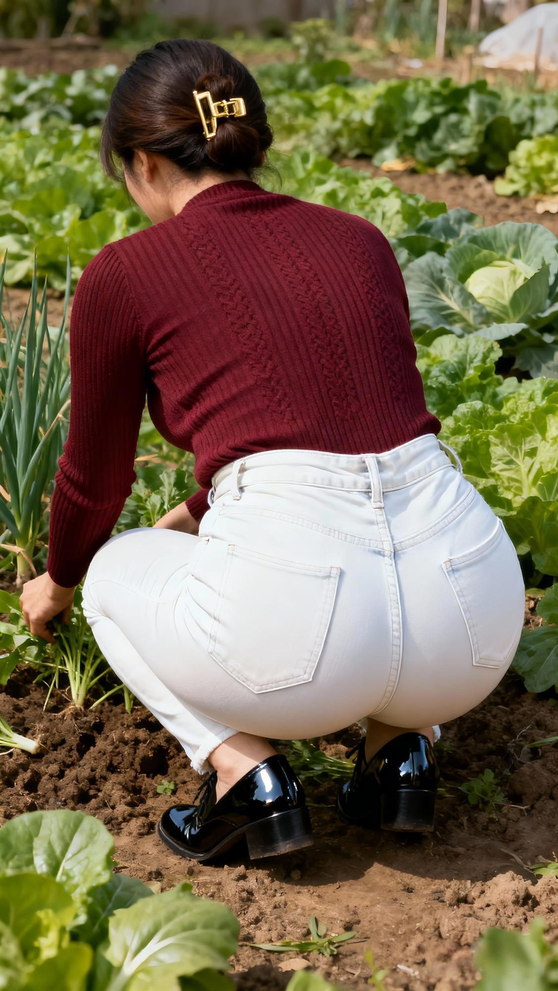 田垄间的泥土混着清润的草木气，深褐的土壤翻着软润的肌理，青绿的菜畦层层铺展，叶片