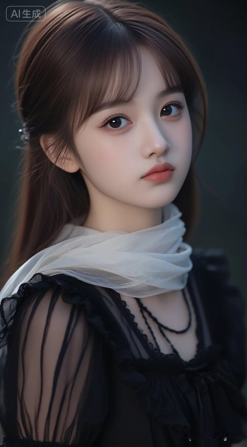 小妹妹幼态脸蛋超可爱，深栗棕森系发丝柔亮，瓷感白肌。黑薄洛丽塔裙清纯，撇嘴娇俏，