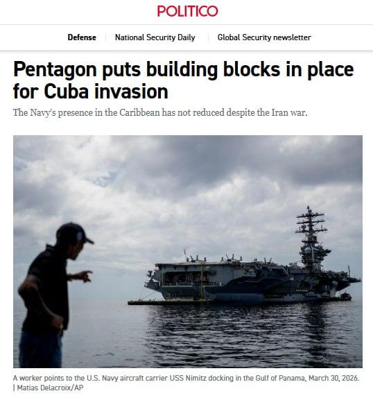 五角大楼已完成对古巴动武的全面部署——“尼米兹”号航母打击群已驶入加勒比海，搭载
