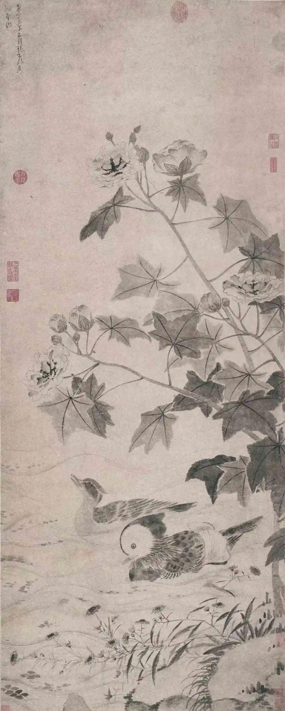 元代张中的绘画作品，有着独特的韵味。他的笔触简洁却生动，无论是花鸟还是山水，都能