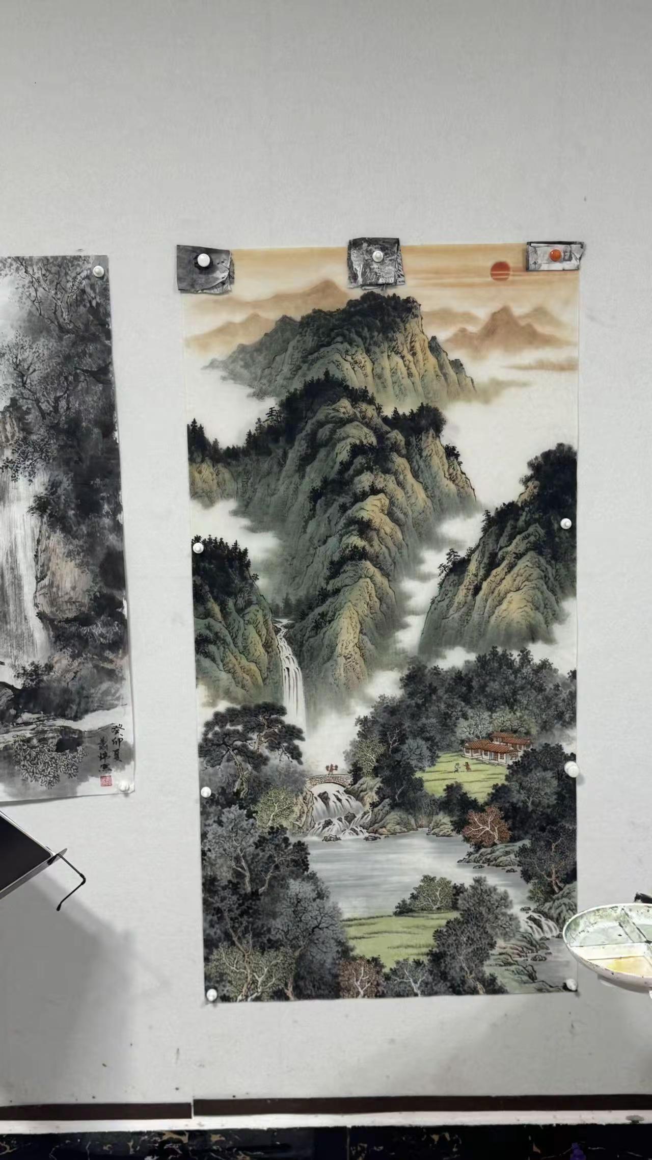 作品进行中。山水创作创作者中心创作灵感国画专业意境山水画