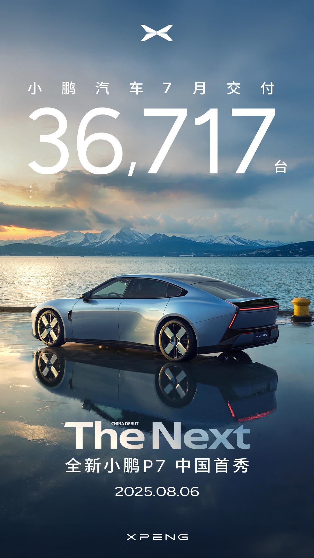 小鹏汽车公布7月新车交付：36,717台，同比增长229%，环比增长6%，创单月