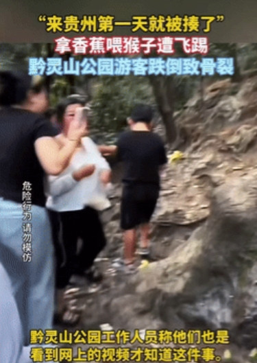 “这下是真长记性了！”一女子来黔灵山旅游，看着满山的猴子很可爱，于是拿出香蕉上去