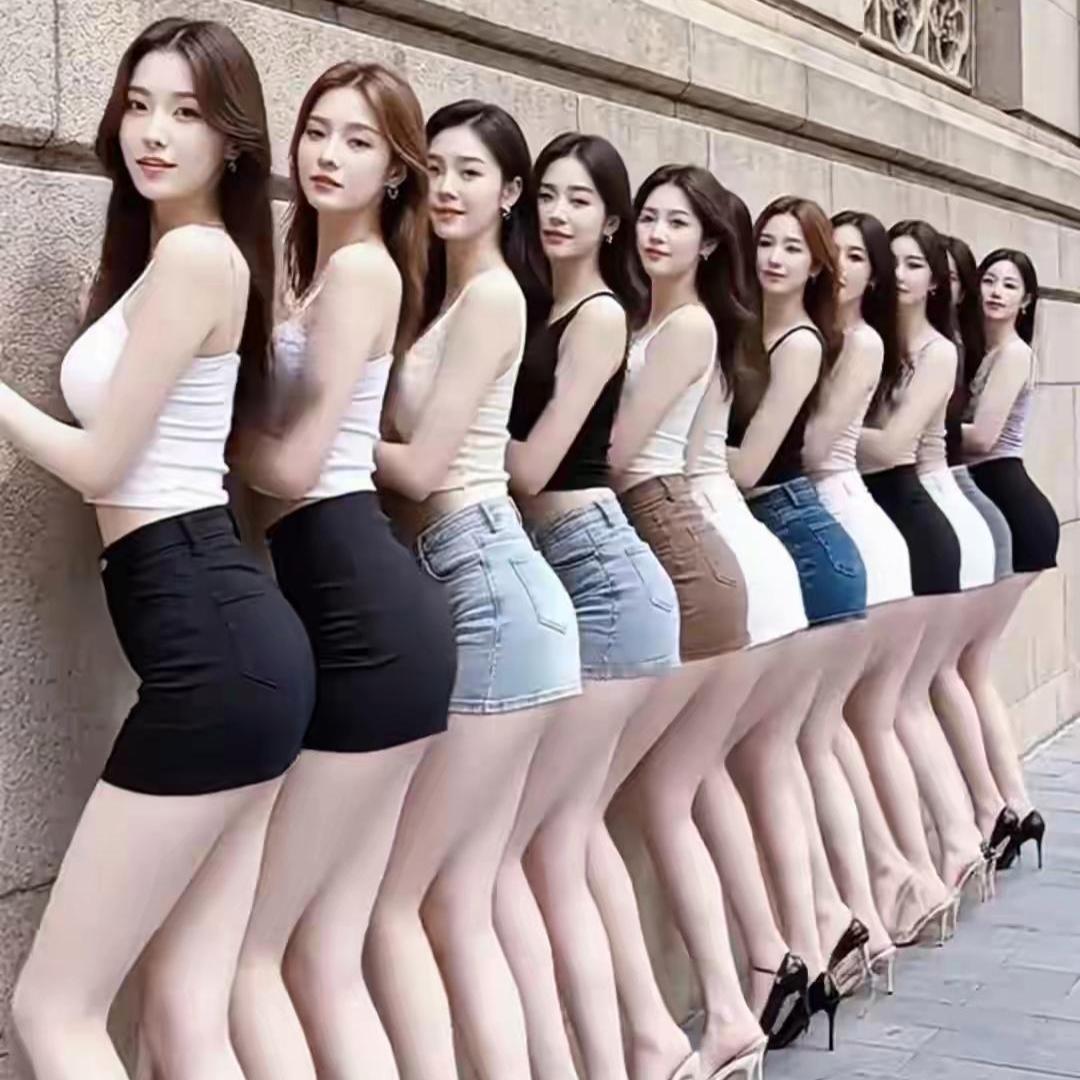 哇！一整排姑娘站在一起，瞬间让人眼前一亮！个个腰细腿长，线条匀称好看，优越