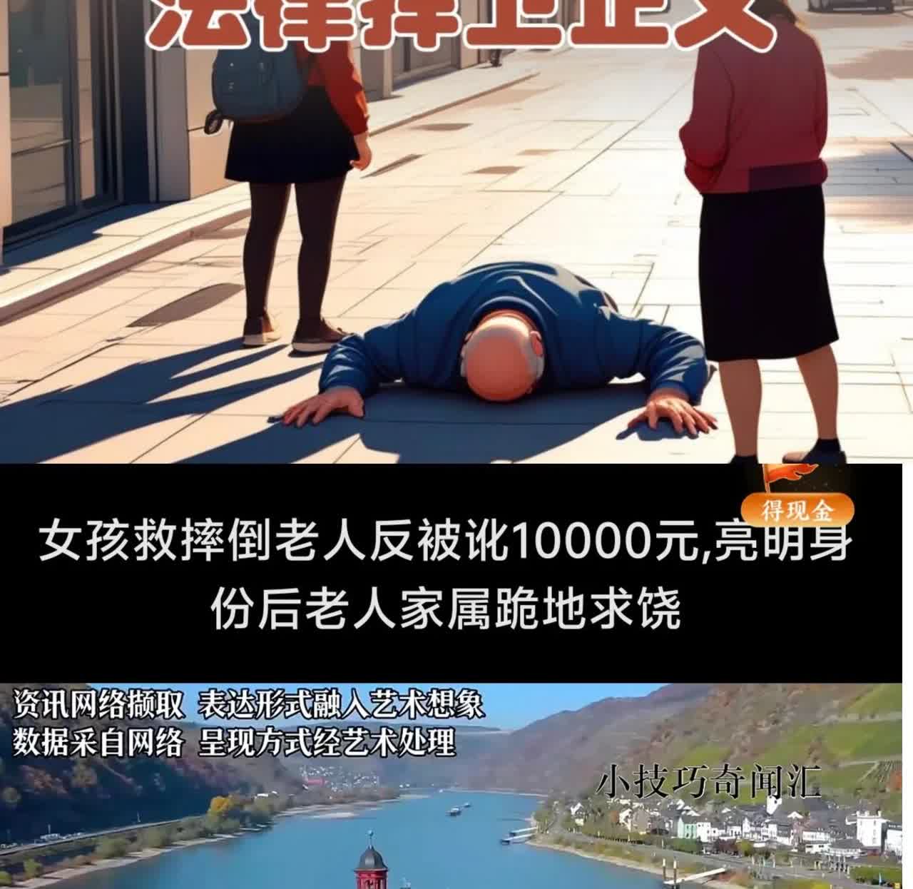 女子好心救助摔倒老人，却被其家人无理索赔一万块。女子拒绝，报警查监控，发