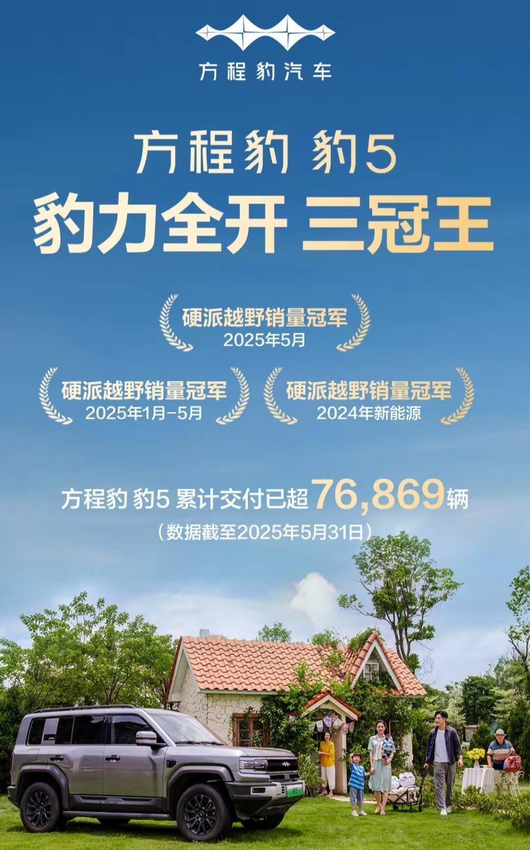 【比亚迪方程豹“豹5”汽车累计交付超76869辆】比亚迪汽车一发文宣布方程豹“豹