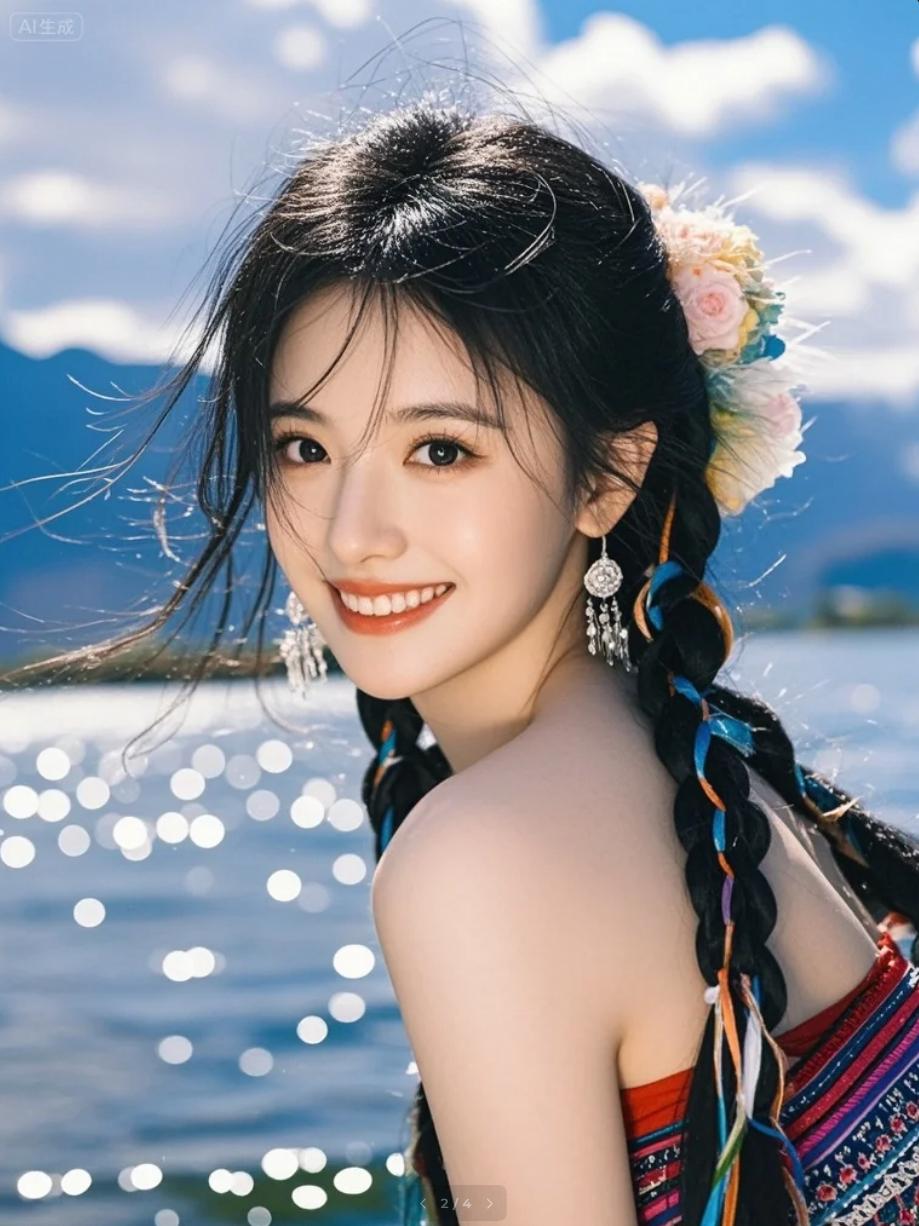 拉祜族妹妹蹦跳着递来一束野花：“姐姐，帮我拍美点！”