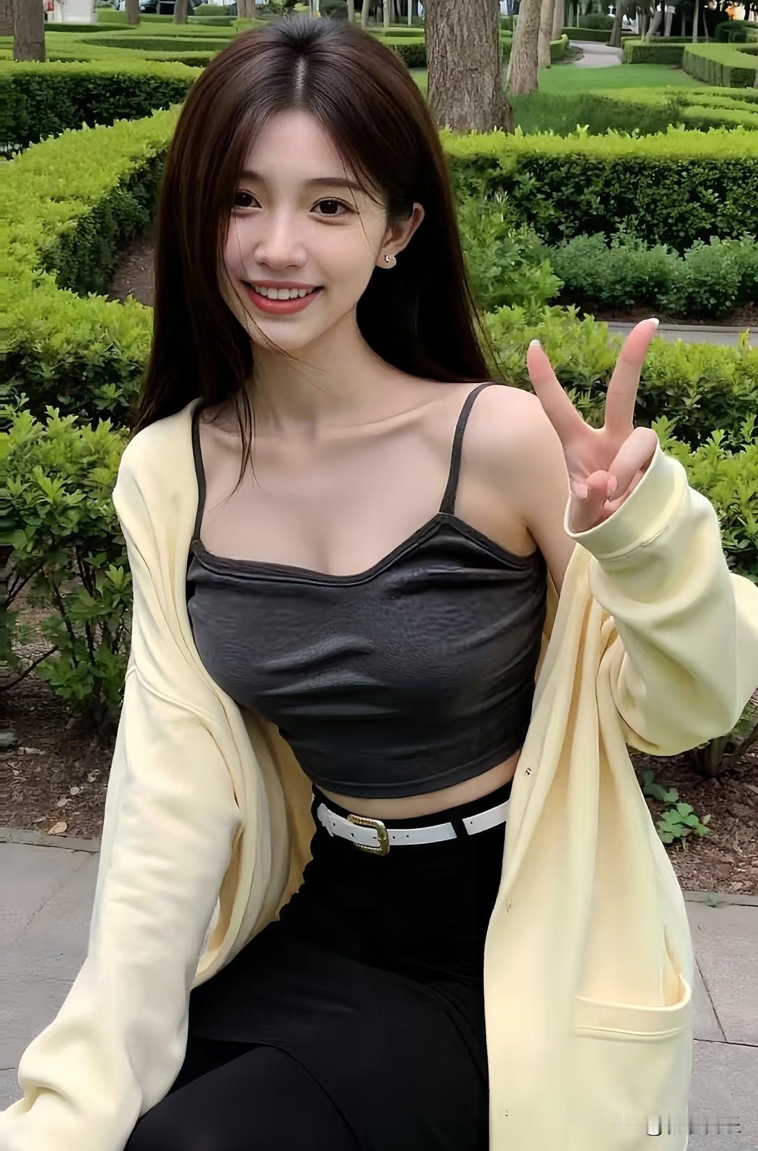 元气少女公园打卡，V字手一伸，笑靥炸成春日小烟花！🌸👍随手拍张图，分享美好瞬