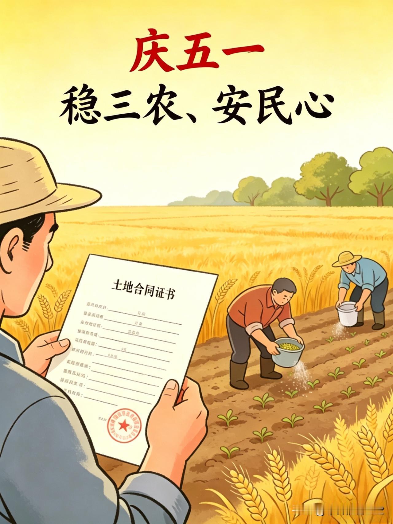 《庆五一》土地延长承包权农家吃下定心丸撸起袖子加油干劳动光荣最值钱种地