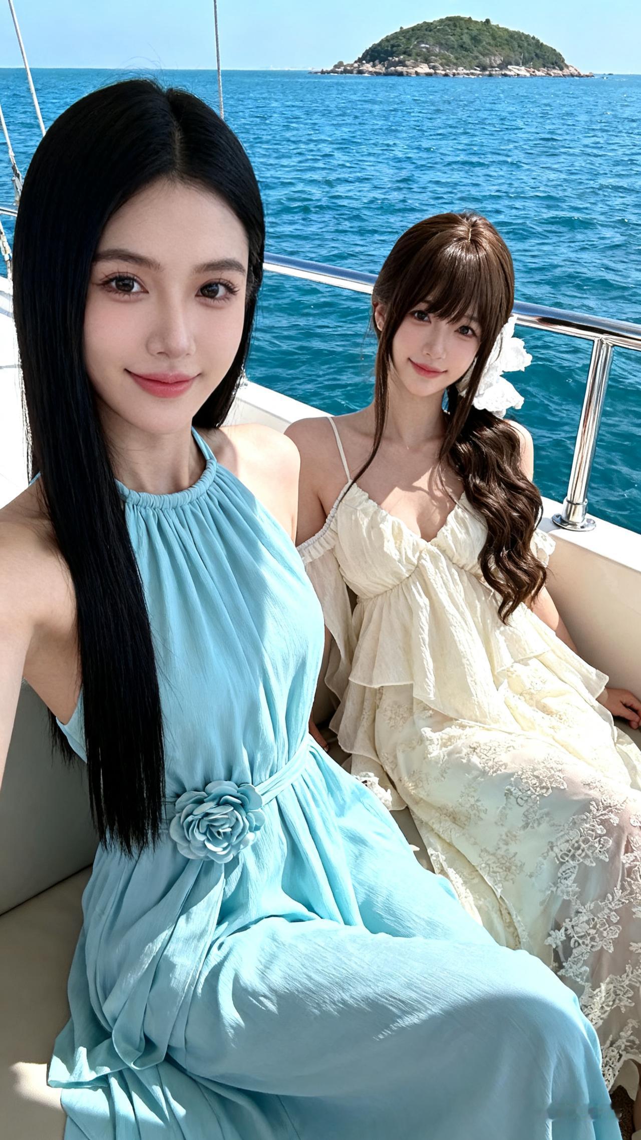 夏日海滨，闺蜜相伴，轻盈裙摆随风舞动🌊👯‍♀️👯‍♀️