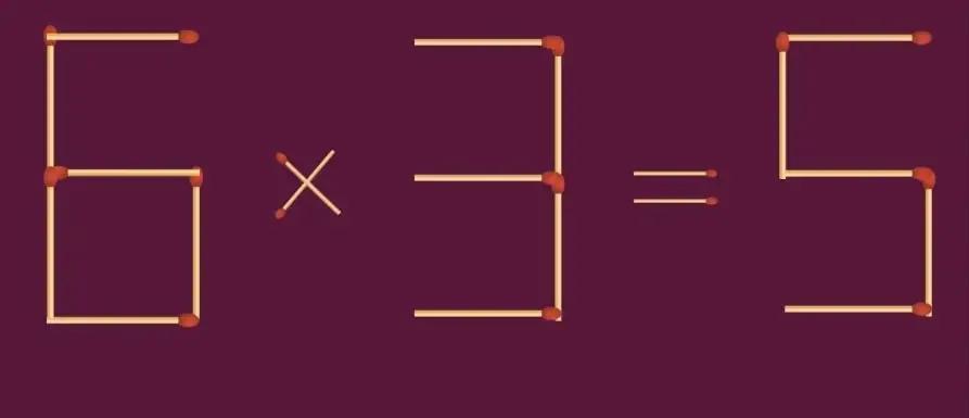 智商测试脑筋急转弯：6×3=5不成立通过移动2根火柴来修复方程式