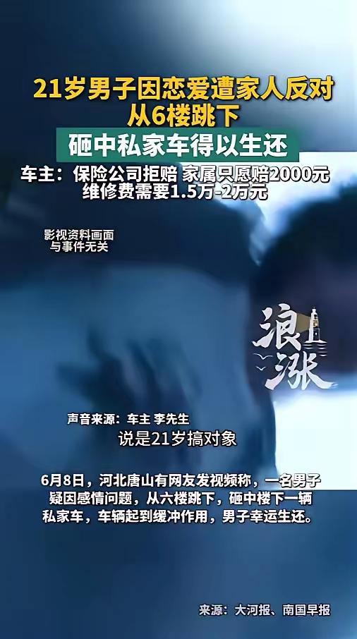 近日河北唐山发生一件让人无比憋屈的事，一名年轻男子冲动跳楼，意外砸中楼下停放的私