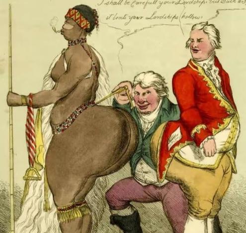 1815年，非洲少女巴特曼，因臀部长得很“突出”，被人骗到英国，扒光衣服关进笼子