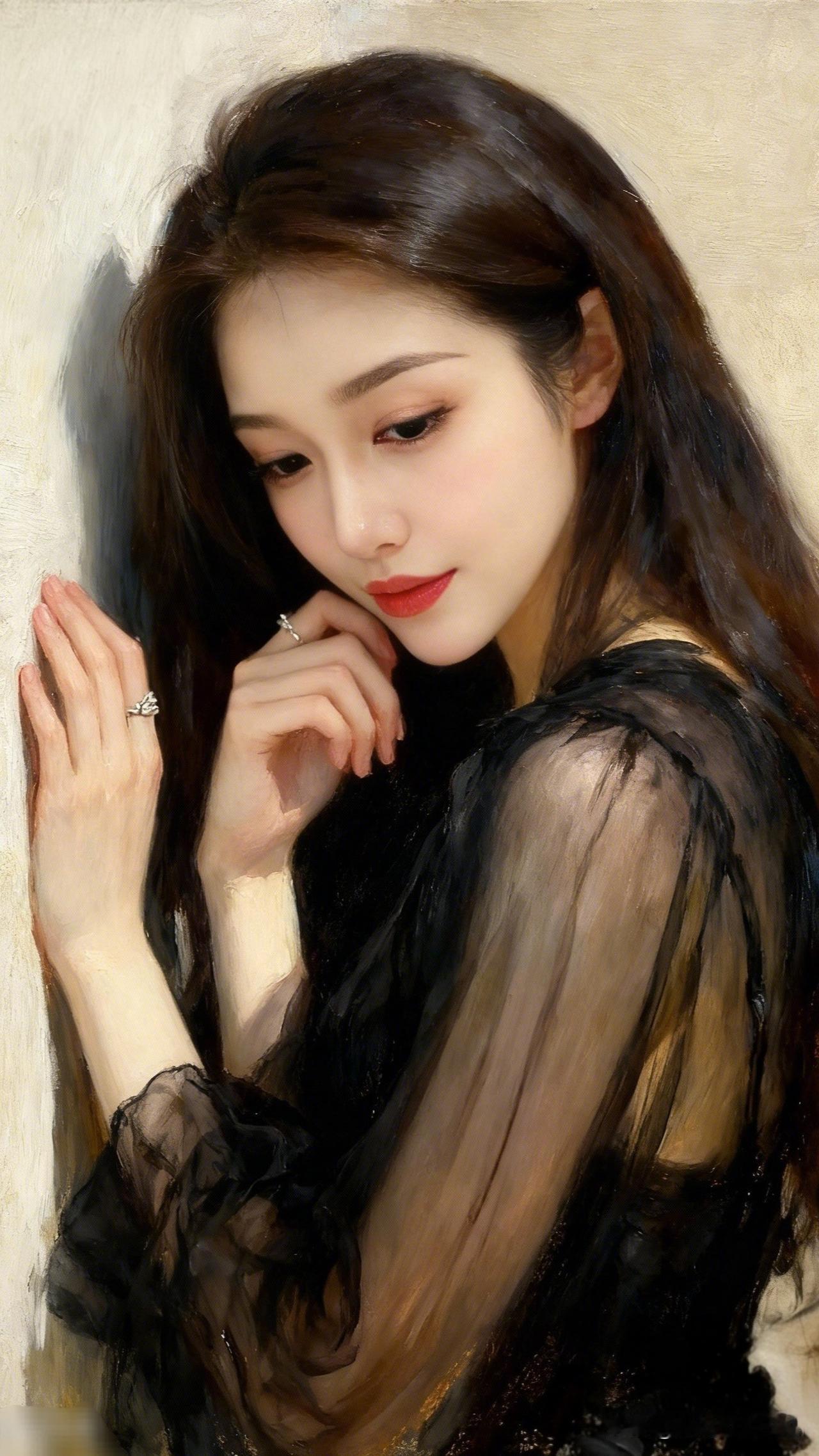 轻纱遮面，似画如诗。女性怎样有气质温柔似水的少女，黑纱轻掩，红唇微启，宛如一幅