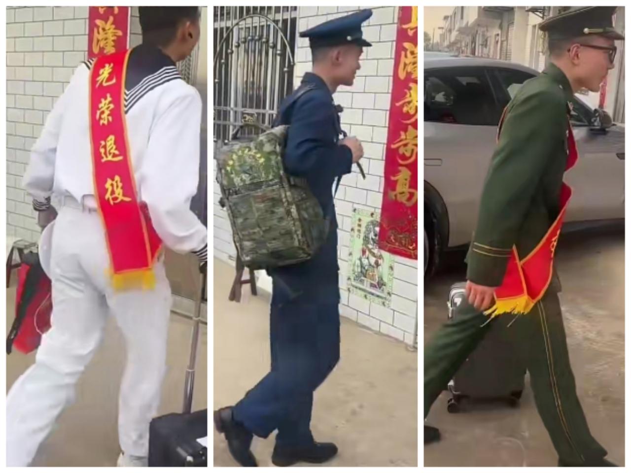 湖北，三兄弟分别身着海军、空军、武警制服一同返乡，画面帅到刷屏！他们身姿挺拔、气