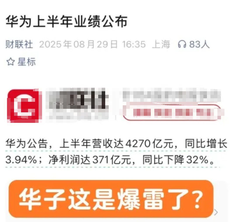 华为H1净利下滑32%，是被寒武纪抢走业务吗？华子到底发生了什么，上半年的业绩