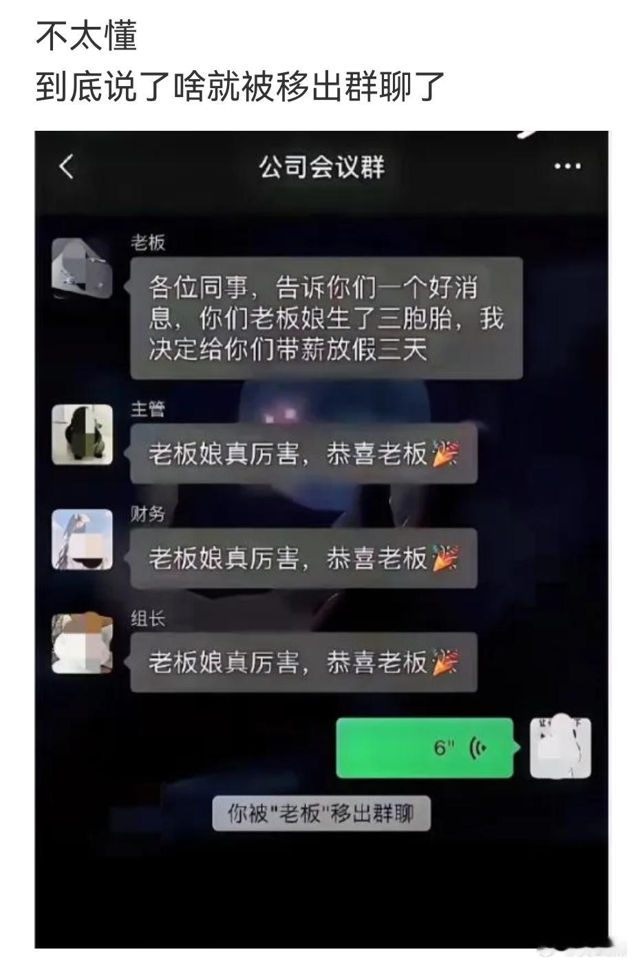 你觉得他是说了什么才被老板移出群的？