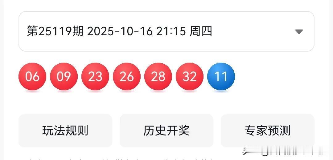 本期双色球开出060923262832+11虽然绝大部分符合预测，但