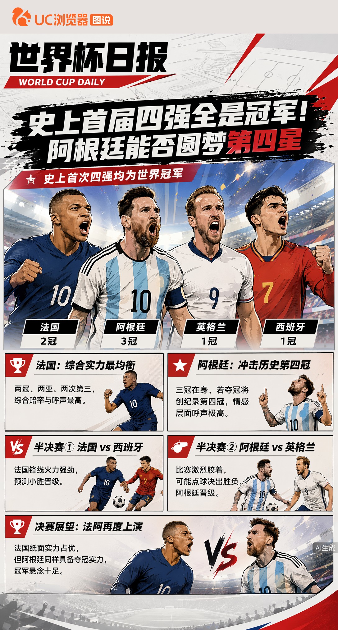 史上首届四强全是冠军！阿根廷能否圆梦第四星
