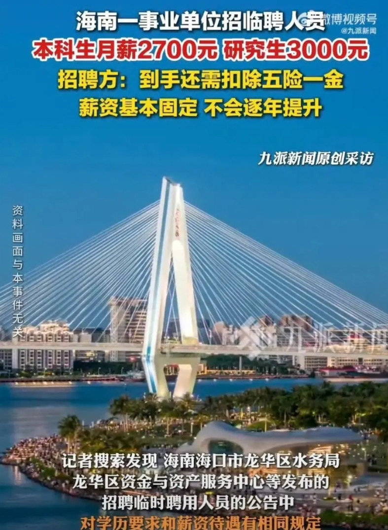 研究生就值3000块，不如保安，还读什么书？海口一个事业单位招聘临聘人员，注意是