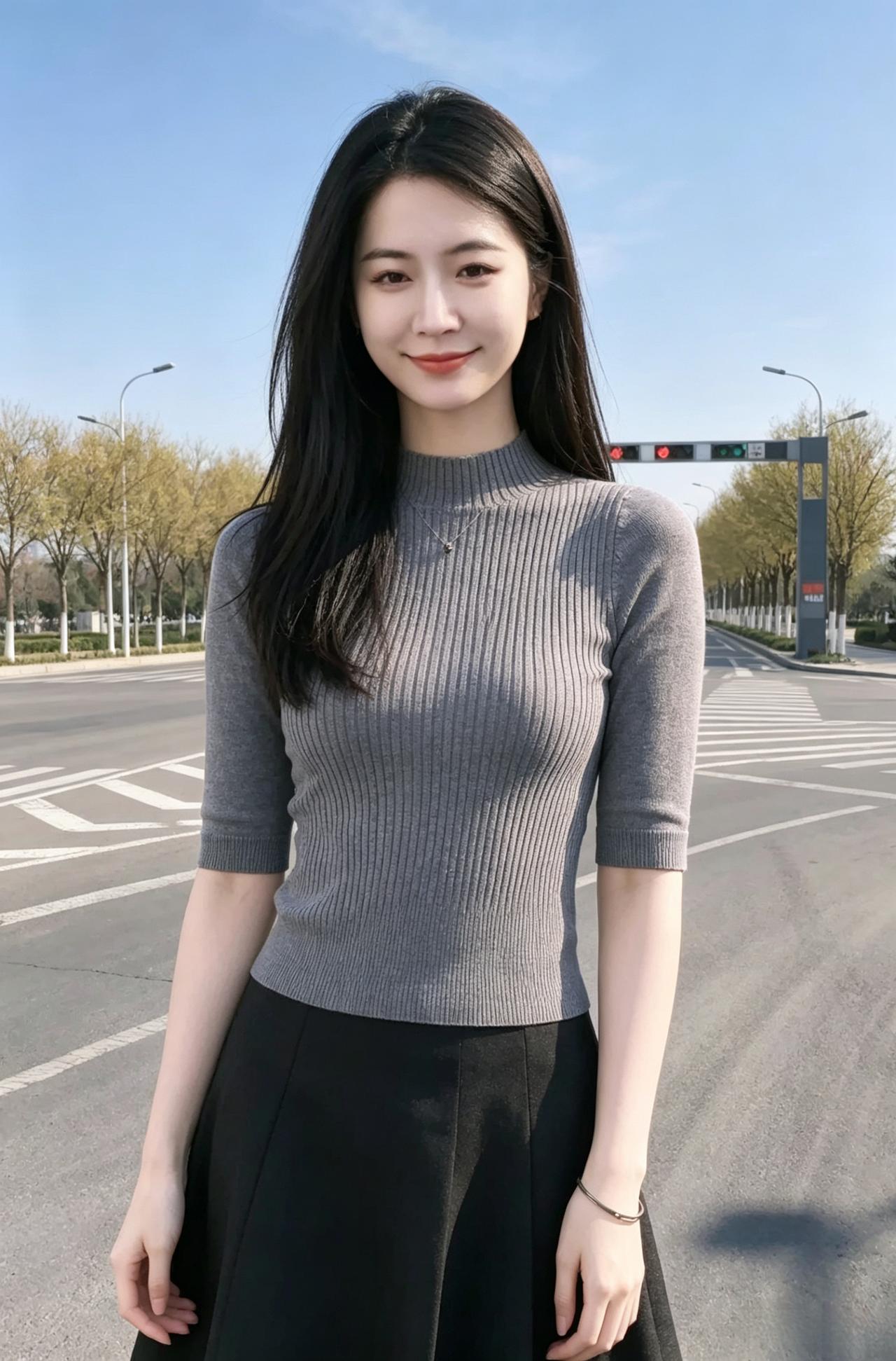 春风漫过城市的街巷你单车轻摇把时光酿成诗行半袖针织衫裹着温润裙裾扫过路面