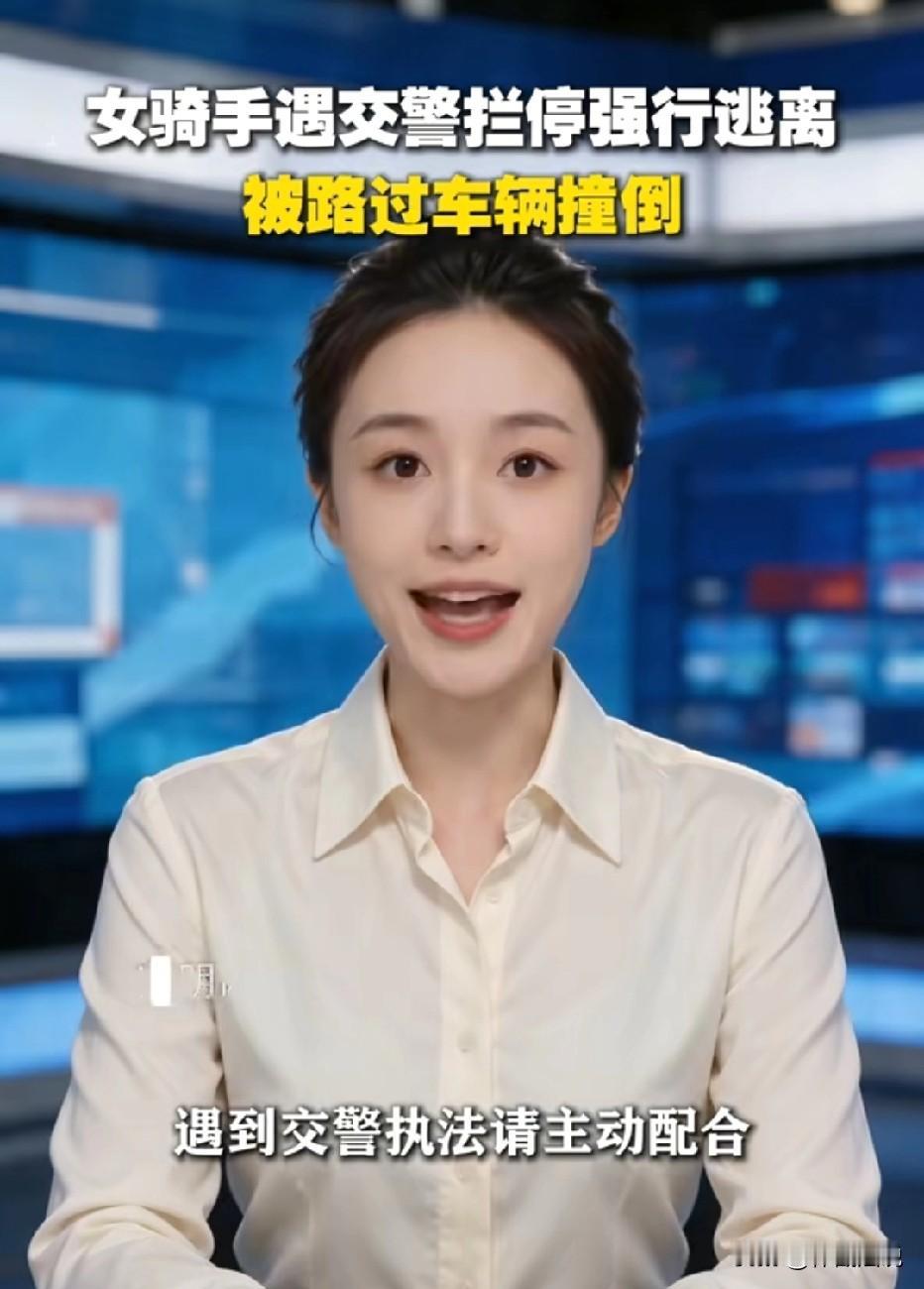 广东广州，女骑手在斑马线被交警拦停。她却不配合，直接强行骑车逃离。没想到，她刚加