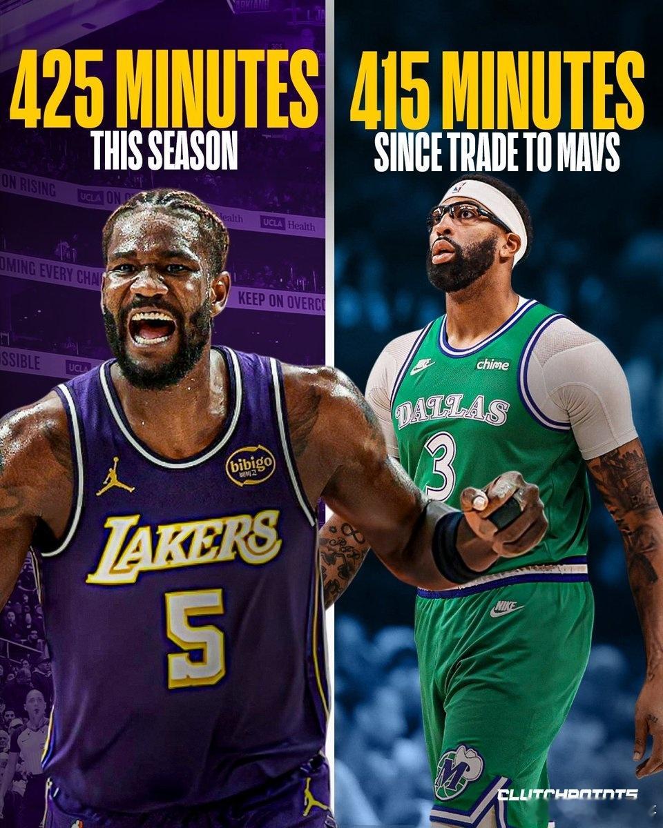 没有对比，就没有伤害——艾顿本赛季代表湖人出战14场，总共出场425分钟！浓眉自