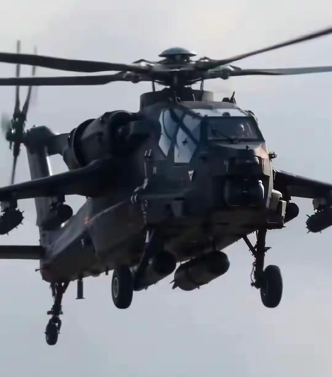 直21重武装直升机正脸依然霸气侧漏，只是那个挂件有点小气了[笑着哭]，肚子下面挂两